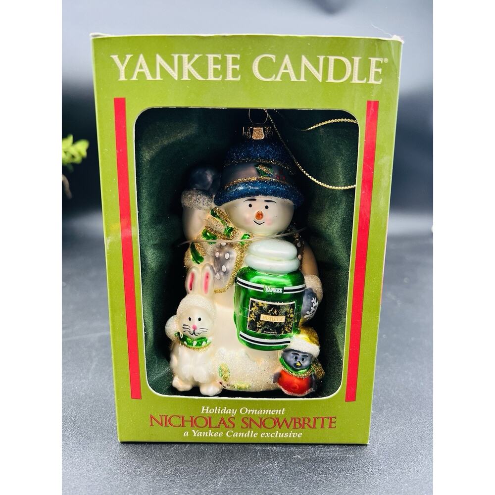 YANKEE CANDLE Snowman Blown Glass NICHOLAS SNOWBRITE Christmas Ornament New NIB
